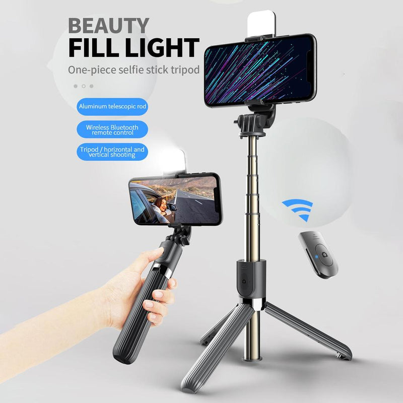 New 1045mm Q02s LED Fill Light 360 Degree Rotation Wireless Tripod Mini Selfie Stick With Light Palos Selfie