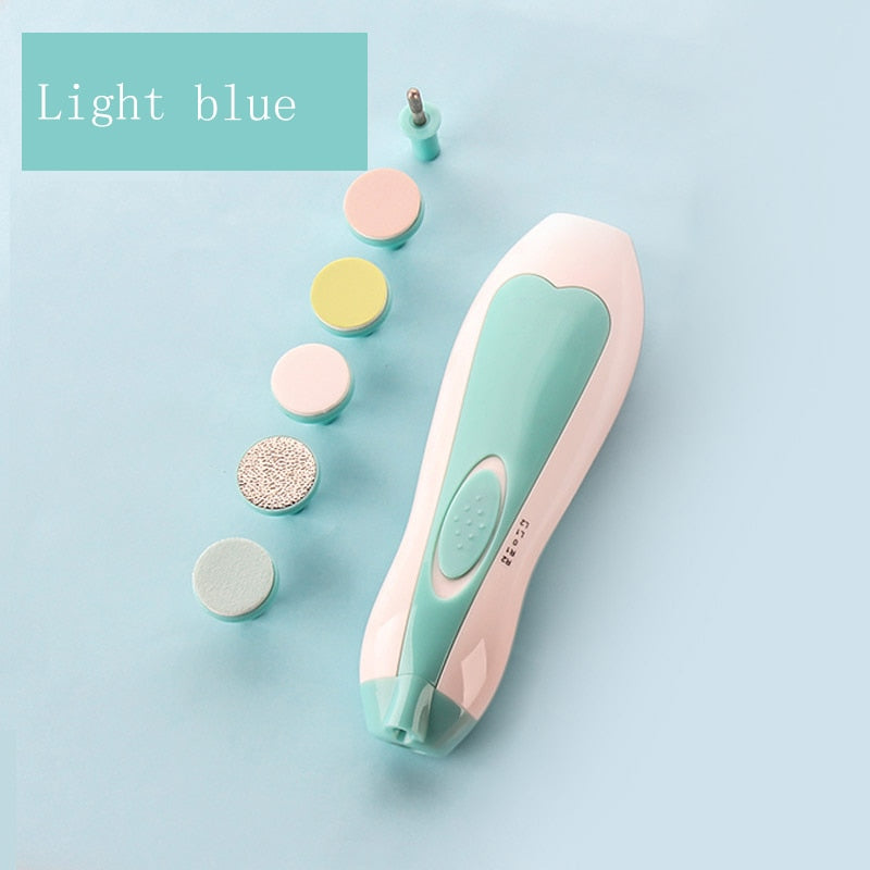 Electric nail polisher baby blue powder 6-piece electric nail clipper baby nail clipper manicure set baby newborns baby care Kit