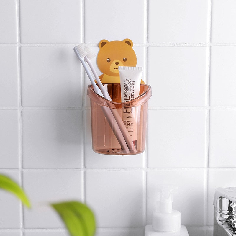 1Pcs Cute Bear Toothbrush Toothpaste Shelves Pencil/Pen Storage Holder