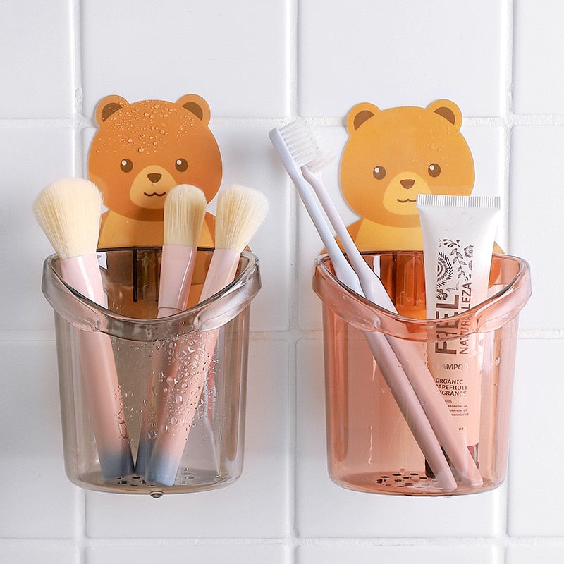 1Pcs Cute Bear Toothbrush Toothpaste Shelves Pencil/Pen Storage Holder