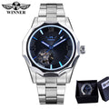 Winner Blue Ocean Geometry Design Transparent Skeleton Dial Mens Watch Top Brand Luxury Automatic Fashion Mechanical Watch Clock