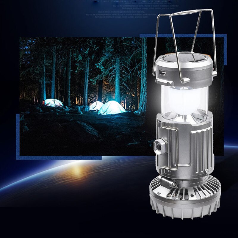 6 in 1 Multi-function Portable Outdoor LED Camping Lantern With Fan Energy Saving Light Solar Rechargeable Flashlight Dropship