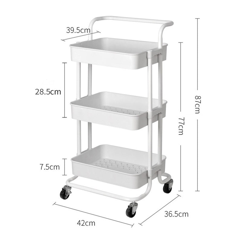Kitchen Trolley 3 Layers Office Cart Pantry Shelves Rolling Storage Rack Workshop Trolley 4 Wheels Portable Tool Storage Cart