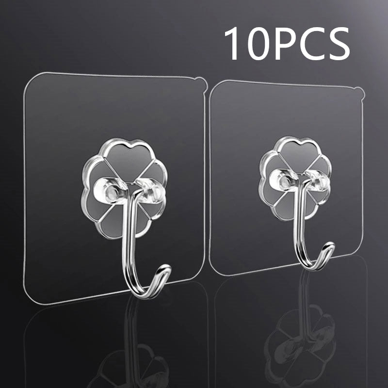 10PCS Transparent Stainless Steel Strong Self Adhesive Hooks