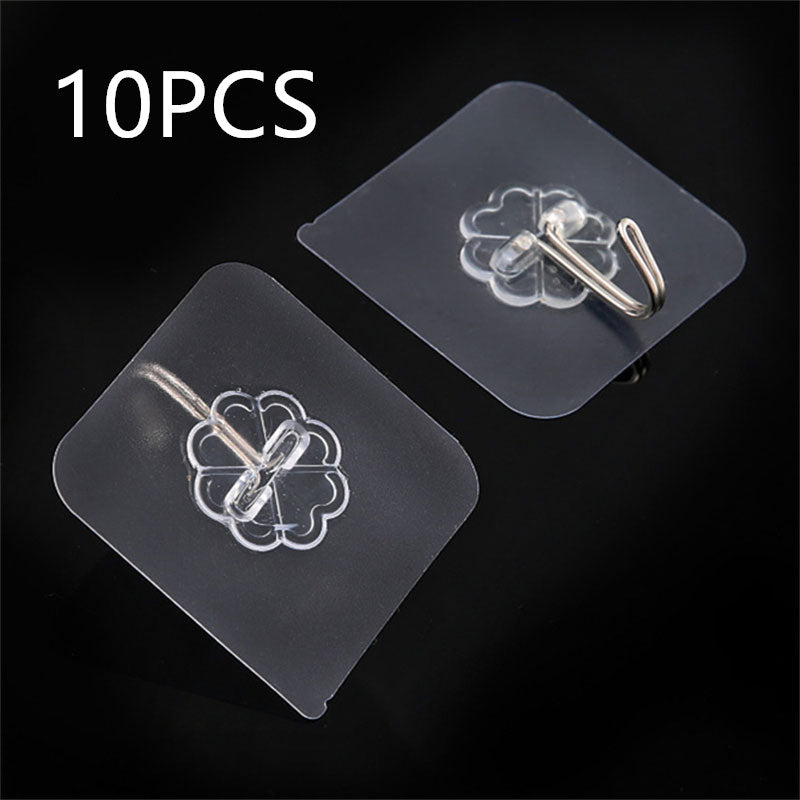 10PCS Transparent Stainless Steel Strong Self Adhesive Hooks