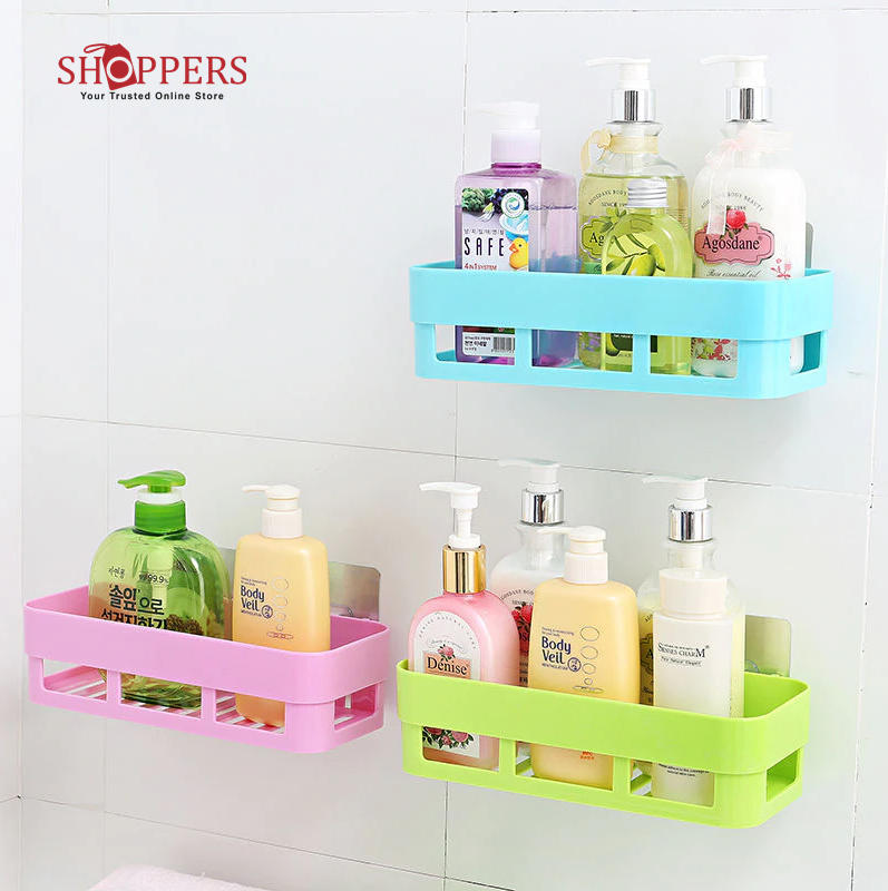 Multipurpose Bathroom Shelf, Wall Hanging Storage Rack / with Self Adhesive Magic Sticker