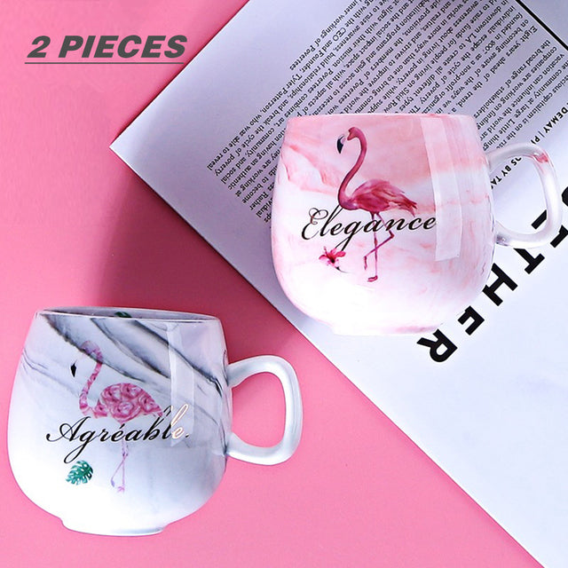 2 pieces Flamingo Coffee Mugs Ceramic Mug Mr Mrs Travel Cup Milk Tea Cup 250ml